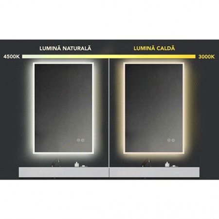 Oglinda Fluminia, Miro 60, dreptunghiulara, cu LED, 2 culori, dezaburire, 60 cm [3]
