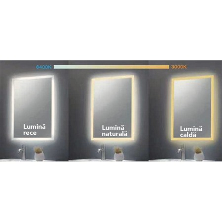Oglindă Fluminia, Verona 120, dreptunghiulară 120 x 80 cm, cu iluminare LED, 3 culori, dezaburire [2]
