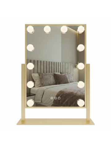 Oglinzi cu iluminare - Oglinda LED Hollywood Rea L.Auriu 30x40 rama aurie iluminare 12W 475x300mm