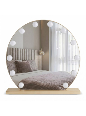 Oglinzi cu iluminare - Oglinda LED Hollywood L Rea auriu rotunda 50 cm rama metal plastic