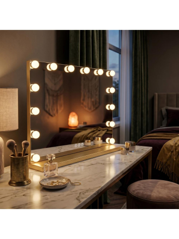 Oglindă LED HOLLYWOOD L 80x60 auriu [2]