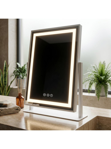 Oglinda LED stativa Rea Lumi rama alba 30x40cm iluminare LED anti-aburire [2]