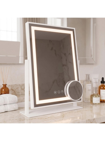 Oglinda LED stativa Rea Lumi rama alba 30x40cm iluminare LED anti-aburire [1]