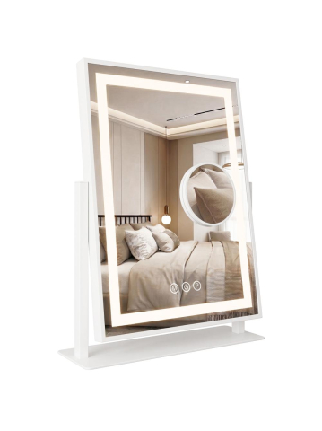Oglinzi cu iluminare - Oglinda LED stativa Rea Lumi rama alba 30x40cm iluminare LED anti-aburire