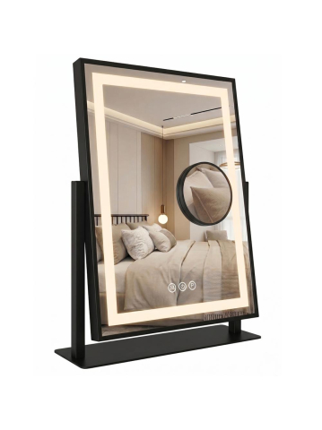 Oglinzi cu iluminare - Oglinda LED Rea Lumi negru 30x40cm rama metalica iluminare LED anti-aburire