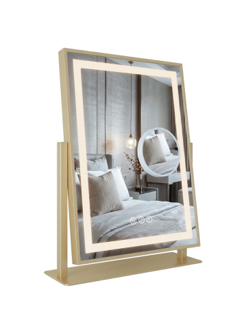Oglinzi cu iluminare - Oglinda LED Rea Lumi rama metalica aurie 30x40cm stativa iluminare reglabila