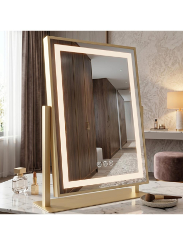 Oglinda LED Rea Lumi rama metalica aurie 30x40cm stativa iluminare reglabila [4]