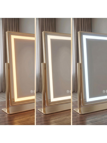 Oglinda LED Rea Lumi rama metalica aurie 30x40cm stativa iluminare reglabila [2]