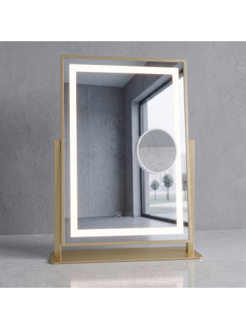 Oglinda LED Rea Lumi rama metalica aurie 30x40cm stativa iluminare reglabila [3]