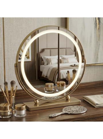 Mobilier Baie - Oglinda LED Make-Up Rea L.Gold rama aurie rotunda 40 cm