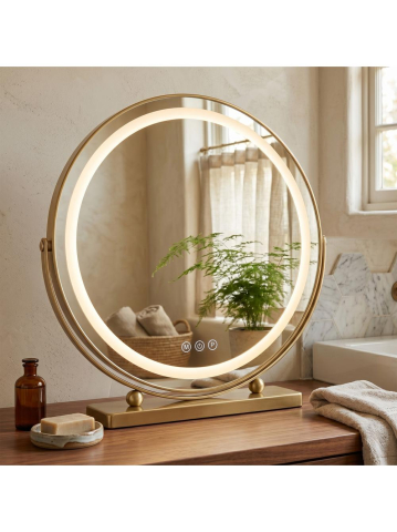 Oglinda LED cosmetica Rea Make-Up L.Auriu 50 cm rama aurie iluminare 12W [2]