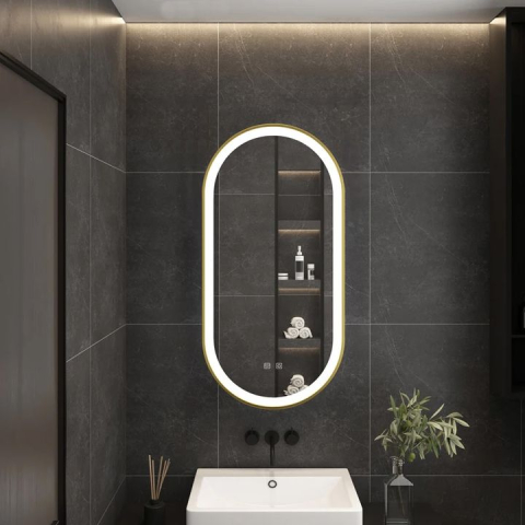 Oglindă LED OVL 50x100cm auriu periat [7]