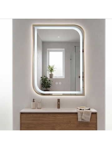 Oglinda LED Rea Zone 70x50 cm rama auriu periat anti-aburire dimmer tactil [1]