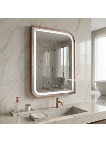 Oglinda LED Rea ZONE 70x50 cm rama metalica auriu periat rose gold anti-aburire dimmer [1]