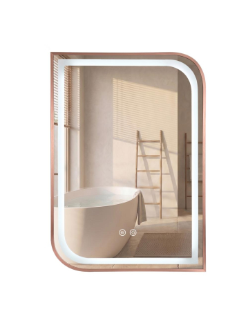 Oglinda LED Rea ZONE 70x50 cm rama metalica auriu periat rose gold anti-aburire dimmer [9]