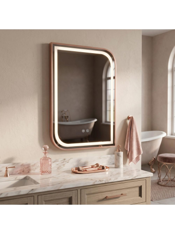 Oglinda LED Rea ZONE 70x50 cm rama metalica auriu periat rose gold anti-aburire dimmer [4]