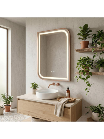 Oglinda LED Rea ZONE 70x50 cm rama metalica auriu periat rose gold anti-aburire dimmer [2]