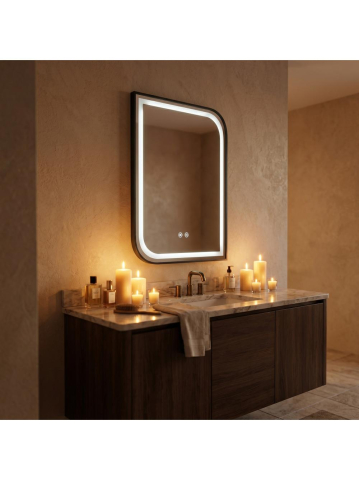 Oglinda LED Rea Zone 70x50 cm rama metalica neagra anti-aburire dimmer [5]