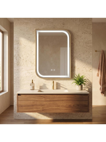 Oglinzi cu iluminare - Oglinda LED Rea Zone 80x60 cm auriu periat rama metal anti-aburire