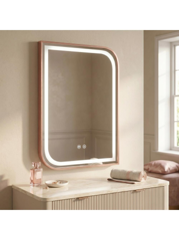 Oglinda LED Rea ZONE 80x60 cm auriu periat rose gold rama metal anti-aburire [2]