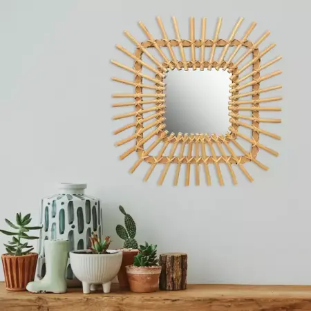 Oglinda patrata Rea Boho QDJ071 rama lemn 45 cm [2]
