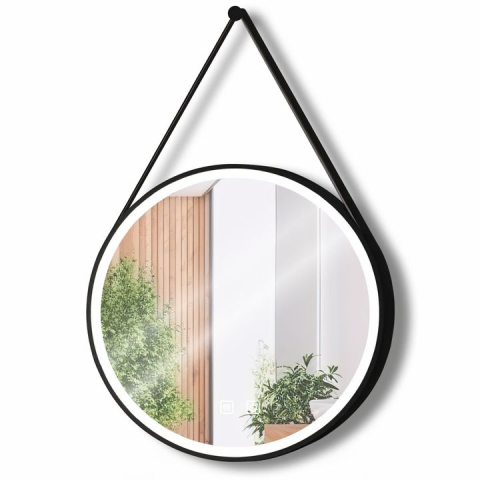 Mobilier Baie - Oglindă Rotundă LED Suspendată pe Curea 80cm 105 negru