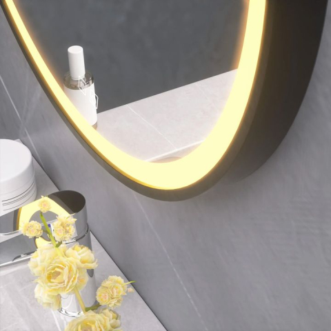 Oglindă Rotundă LED Suspendată pe Curea 80cm 105 negru [5]