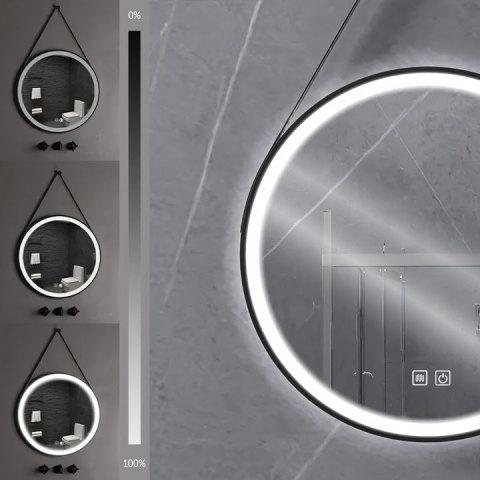 Oglindă Rotundă LED Suspendată pe Curea 80cm 105 negru [6]