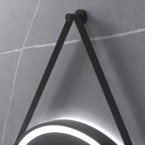 Oglindă Rotundă LED Suspendată pe Curea 80cm 105 negru [10]