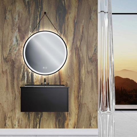 Oglindă Rotundă LED Suspendată pe Curea 80cm 105 negru [7]