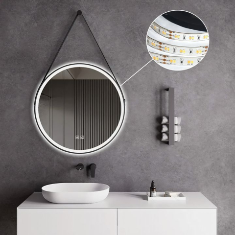 Oglindă Rotundă LED Suspendată pe Curea 80cm 105 negru [3]