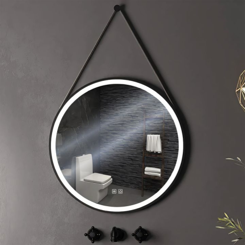 Oglindă Rotundă LED Suspendată pe Curea 80cm 105 negru [9]