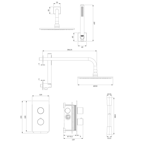 Omnires Contour set de duș ascuns cu termostat da cupru SYSCT11CPB [1]