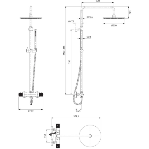Omnires Contour set de duș perete cu termostat crom CT8044CR [1]