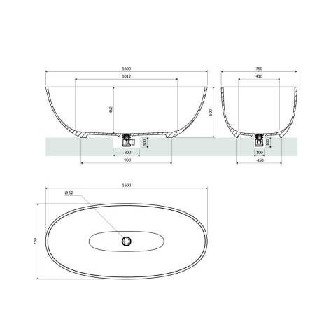 Omnires Shell M+ cadă freestanding 160x75 cm ovală SHELLWWAG [1]