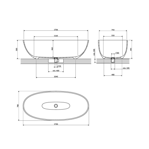 Omnires Shell M+ cadă freestanding 175x78 cm ovală SHELL175WWDB [1]