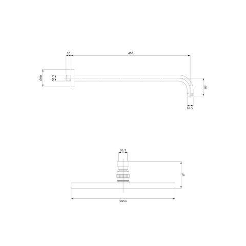 Omnires SlimLine cap de duș cu braț 25.4x25.4 cm rotund crom WGSET1CR [1]