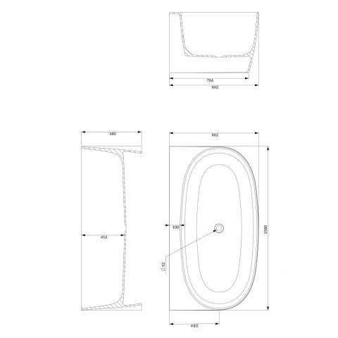 Omnires Valencia M+ cadă de perete 158x86 cm ovală alb VALENCIAWPBM [1]