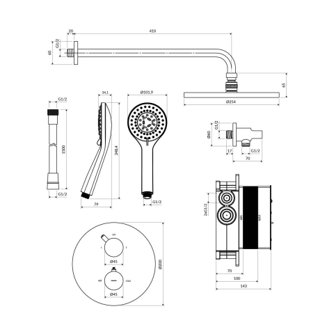 Omnires Y set de duș ascuns cu termostat da alb SYSYT05WM [1]