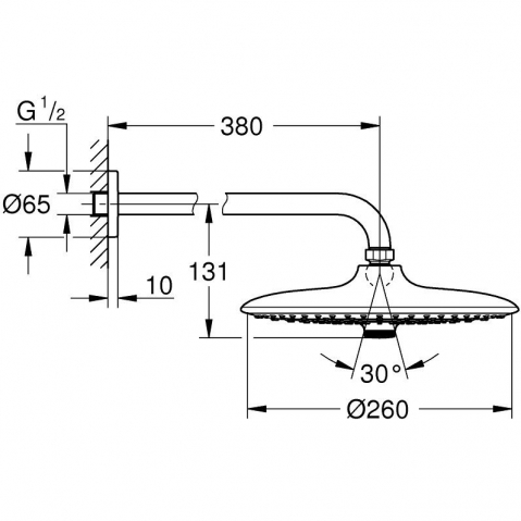 Palarie dus fix Grohe Euphoria 260, Ø26 cm cu brat, montaj pe perete [4]