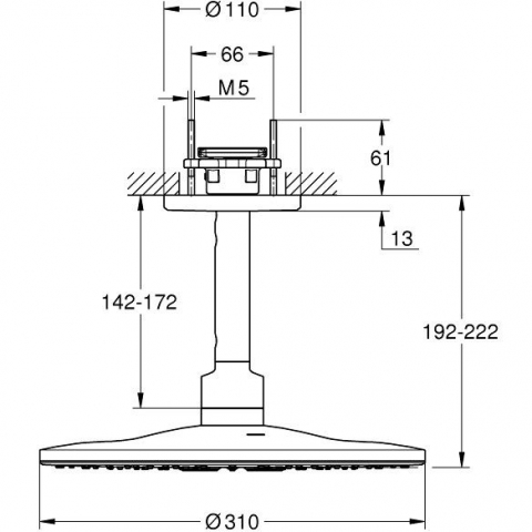 Palarie dus fix Grohe Rainshower 310 SmartActive, Ø31 cm cu brat, montaj pe tavan, crom [1]