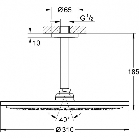 Palarie dus fix Grohe Rainshower Cosmopolitan 310, Ø31 cm cu brat, montaj pe tavan, negru [1]