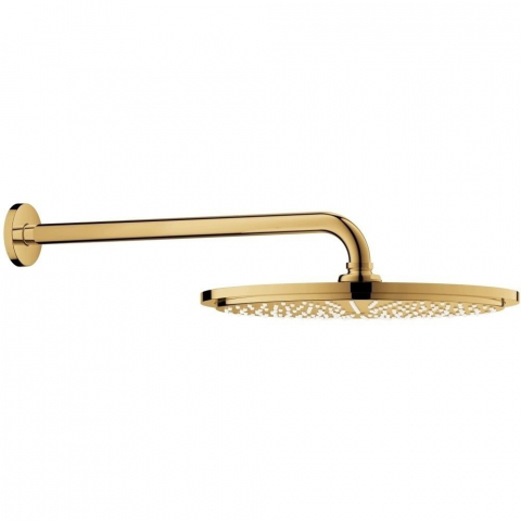 Brate si palarii dus - Palarie dus fix Grohe Rainshower Cosmopolitan 310, Ø31 cm cu brat pe perete, auriu (cool sunrise)