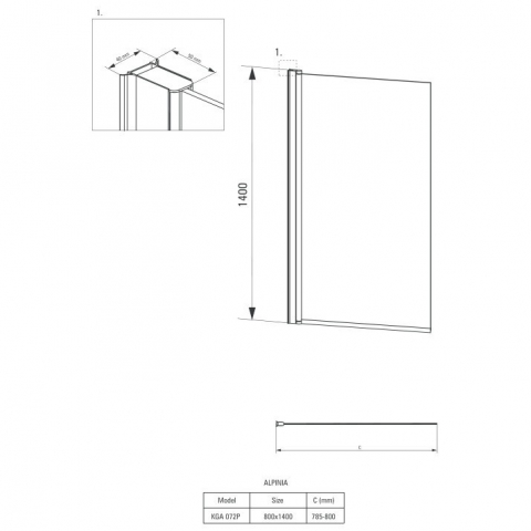 Paravan de cada Deante Alpinia 80x140 cm [1]