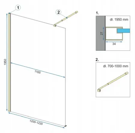 Paravan de dus Aero Auriu Periat 120cm, Rea [6]