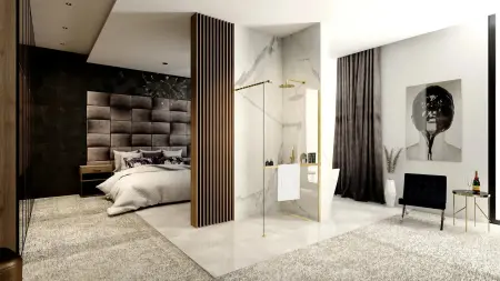 Paravan de dus Aero Auriu Periat Walk In + EVO N 120cm, Rea [1]