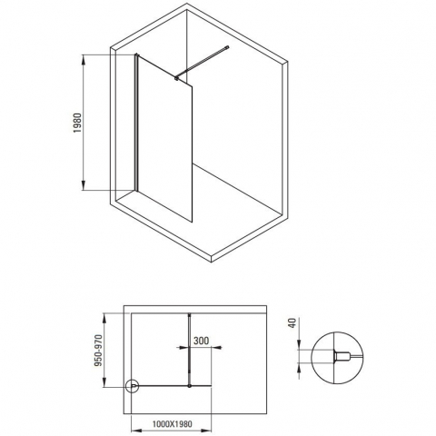 Paravan de dus Deante Kerria Plus negru mat 100x200 cm [4]
