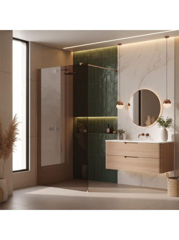 Paravan de dus fumuriu Rea Flexi Brown 100 cm cupru periat [1]