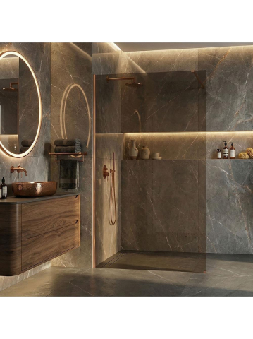 Paravan de dus fumuriu Rea Flexi Brown 120 cm cupru periat [1]