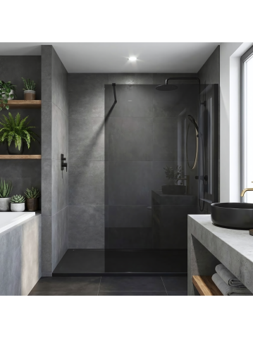 Paravan de dus fumuriu Rea Flexi Grey 90 cm negru [5]